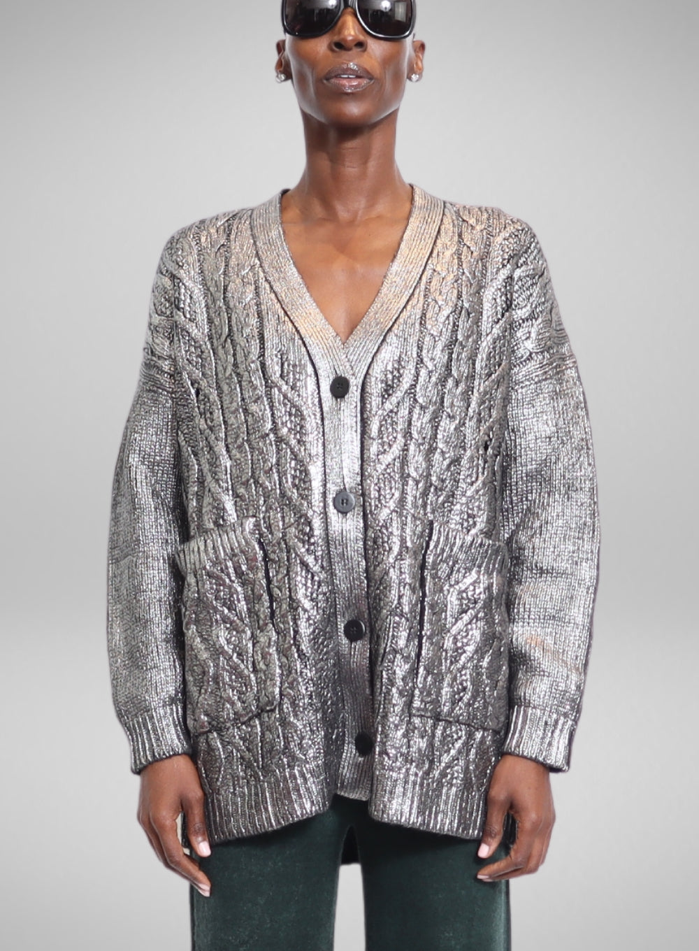 AVANT TOI | Laminated V-Neck Cardigan With Braids