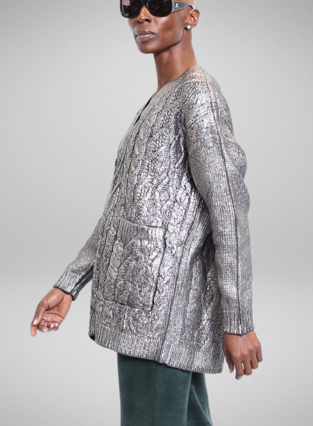 AVANT TOI | Laminated V-Neck Cardigan With Braids