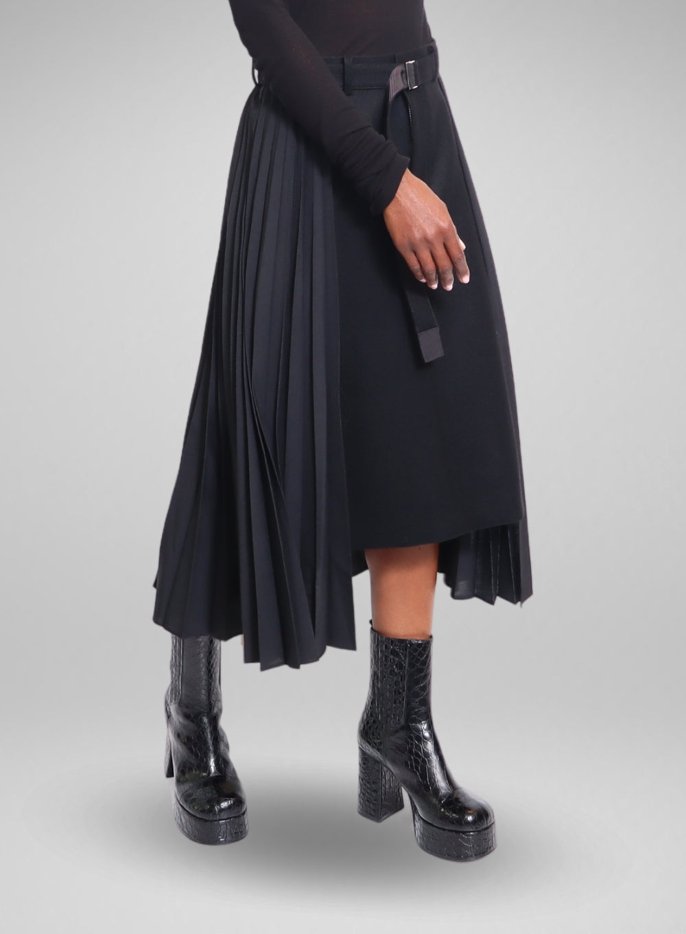 SACAI | Suiting x Wool Melton Skirt With Pleating