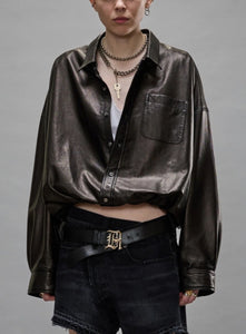 R13 | Leather Crossover Bubble Shirt