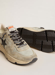 GOLDEN GOOSE | Nylon 
Suede Running Sole Sneakers With Glitter Heel