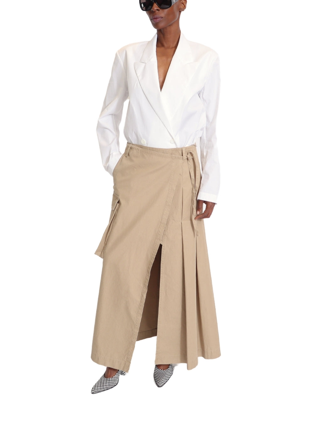 DRIES VAN NOTEN | Stone Washed Cotton Chino Wrapped Skirt