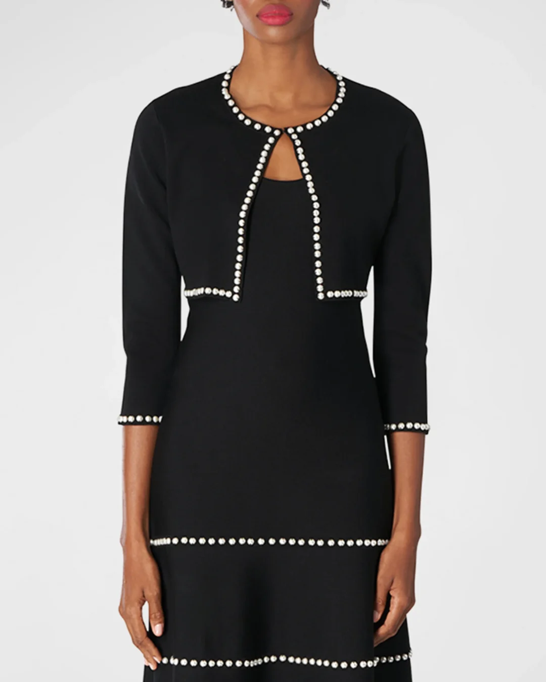 Carolina Herrera Pearlescent Embellished Wool Knit Bolero