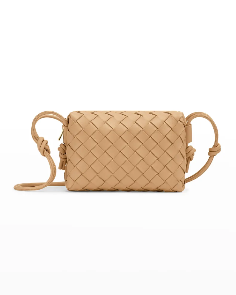 Beige Bottega Veneta Loop Mini Intrecciato Crossbody Bag 