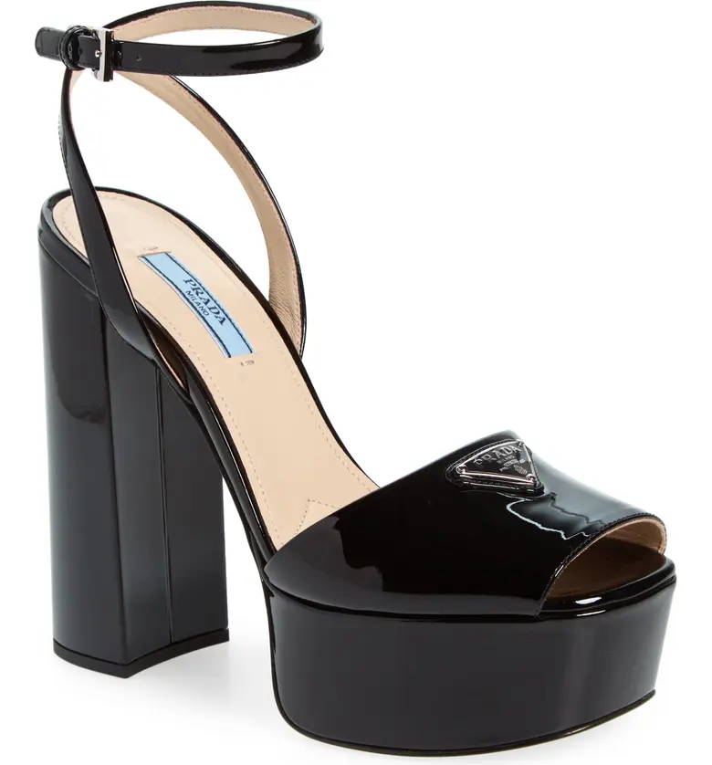 Prada Black Patent Platform Sandals