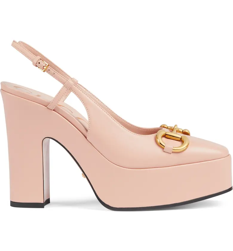 Gucci Pink Baby Horsebit Slingback Platform Pumps
