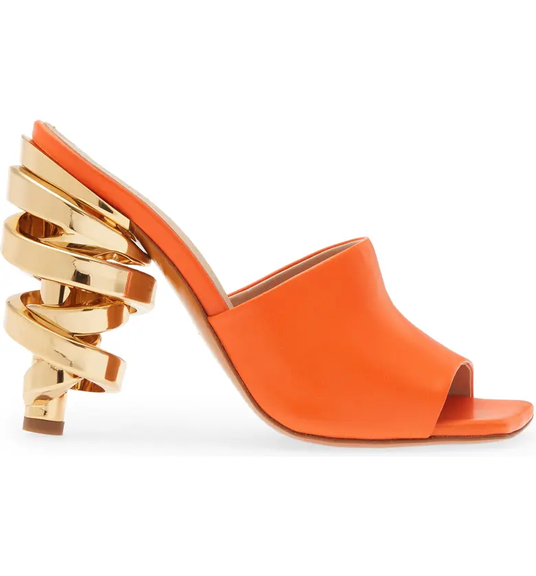 KEEYAHRI Orange and Gold Sarah Peep Toe Mules