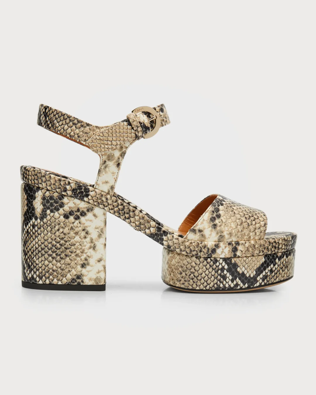 Chloé Python Leather Ankle-Strap Platform Sandals