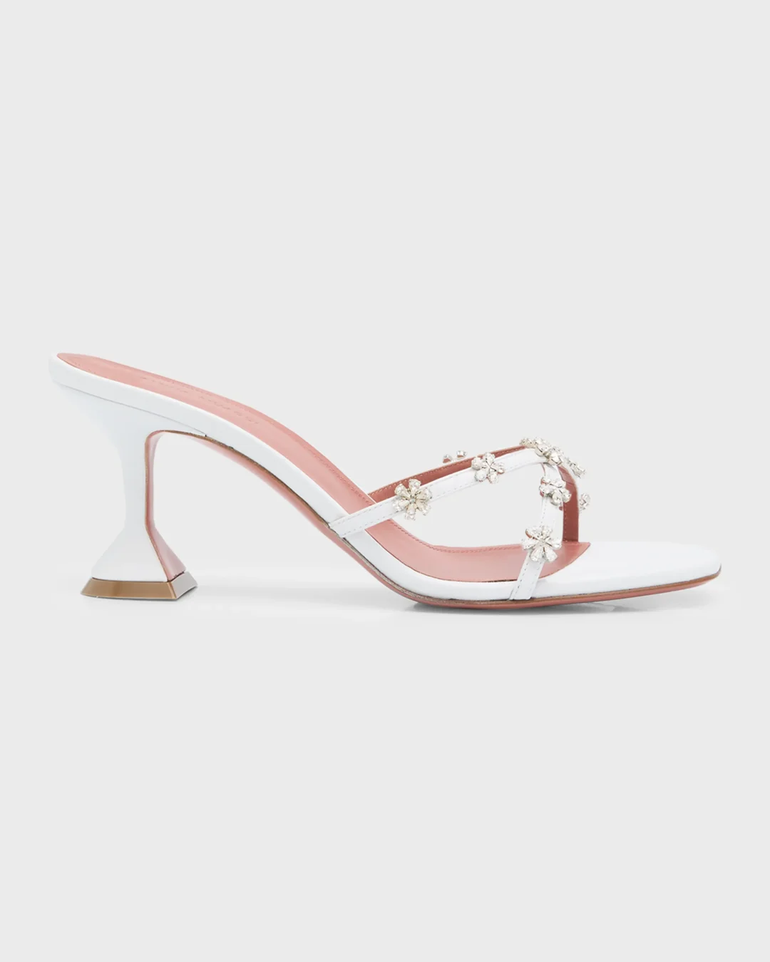 Amina Muaddi Lily Crystal Flower Leather Slide Sandals