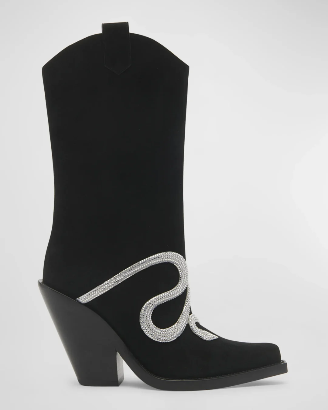 Rene Caovilla Black Suede Snake Strass Western Boots