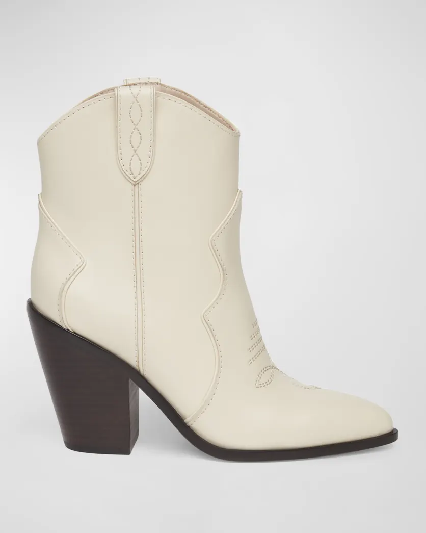 PAIGE Porter White Leather Western Ankle Booties