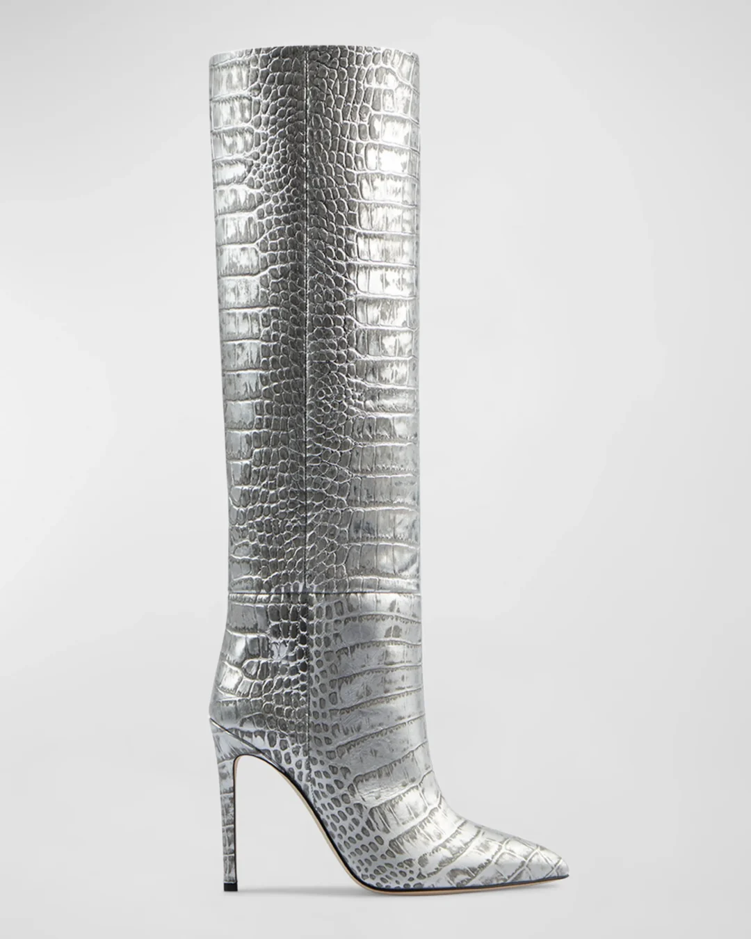 Paris Texas Silver Croco Metallic Stiletto Knee Boots