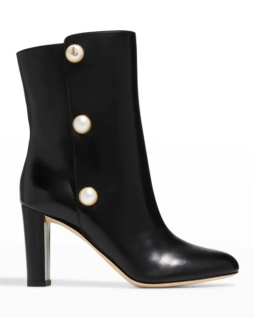 Black Jimmy Choo Rina Pearly-Button Ankle Booties
