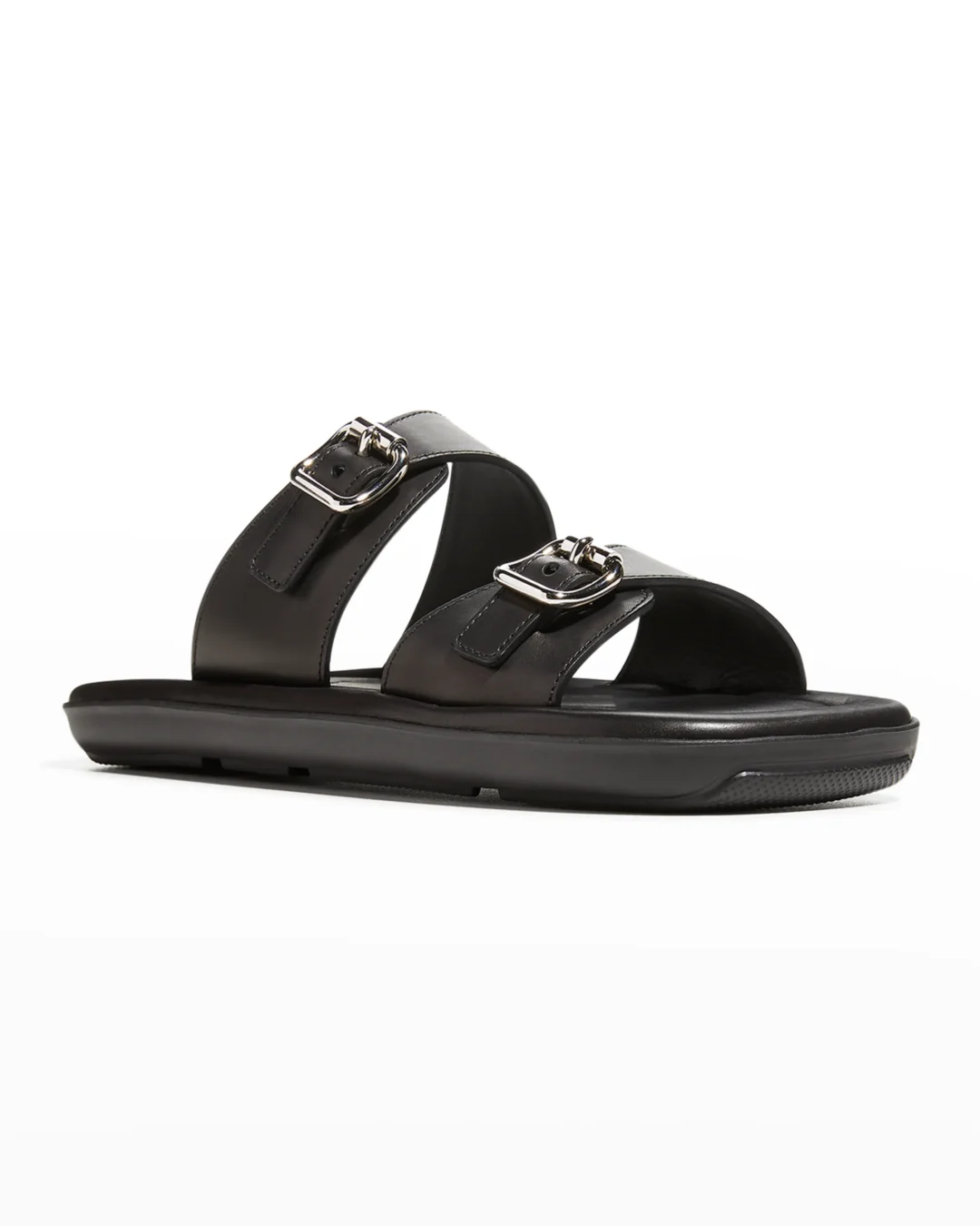 Prada Natural 20mm Double Buckle Slide Sandal With Metallic Soles