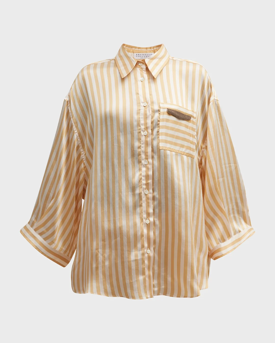 Brunello Cucinelli Fluid Striped Twill Shirt with Monili Detail 