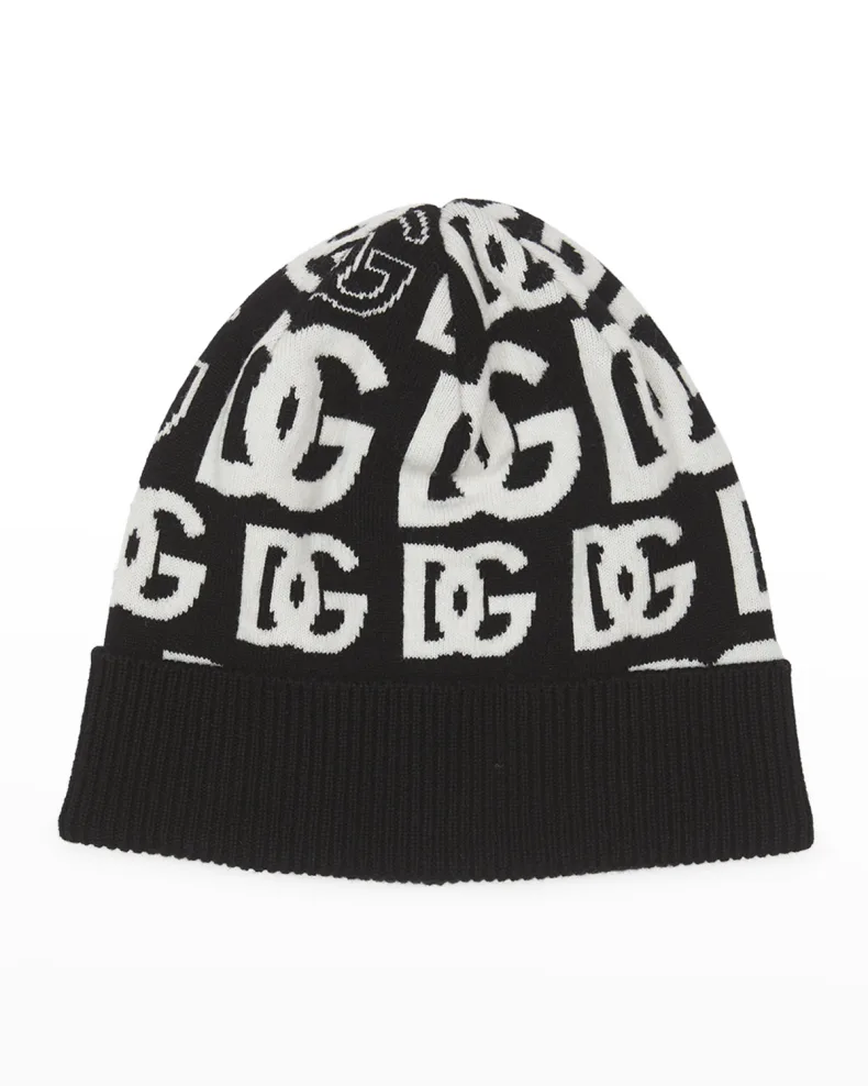 Black and white Dolce and Gabbana DG Interlock Cashmere-Blend Beanie 