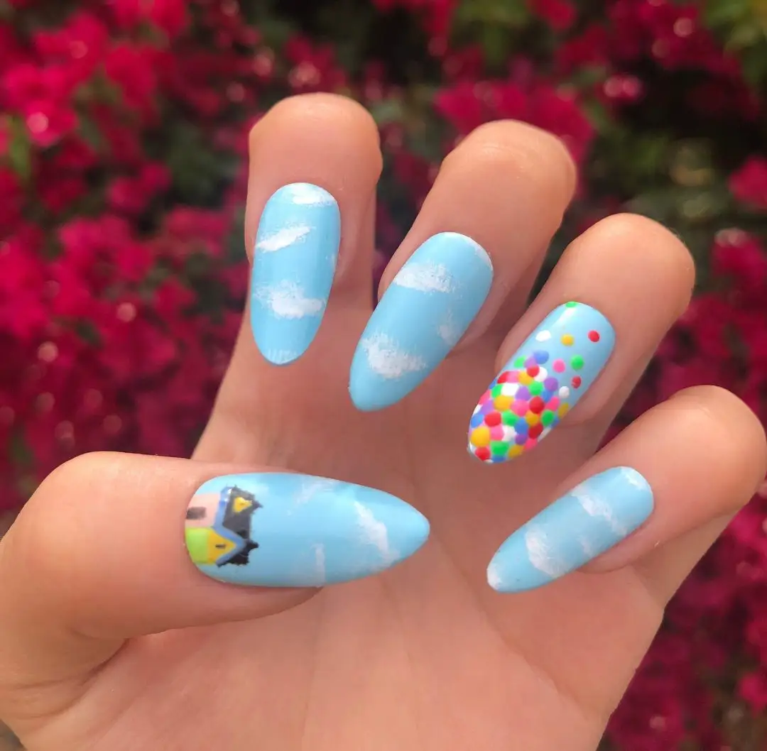 Light blue Disney's UP nails from