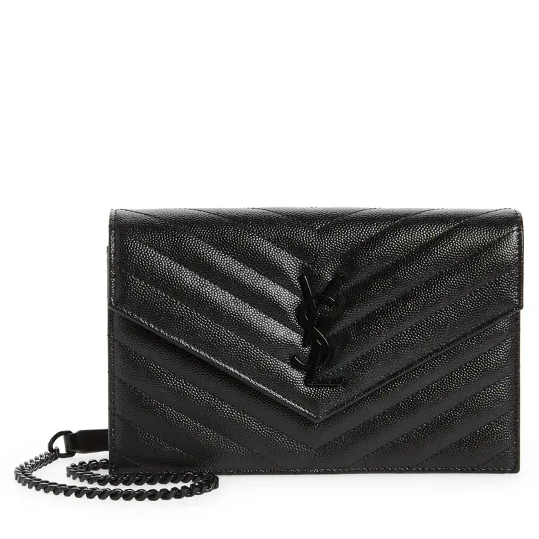 Saint Laurent Monogram Quilted Black Wallet on Chain