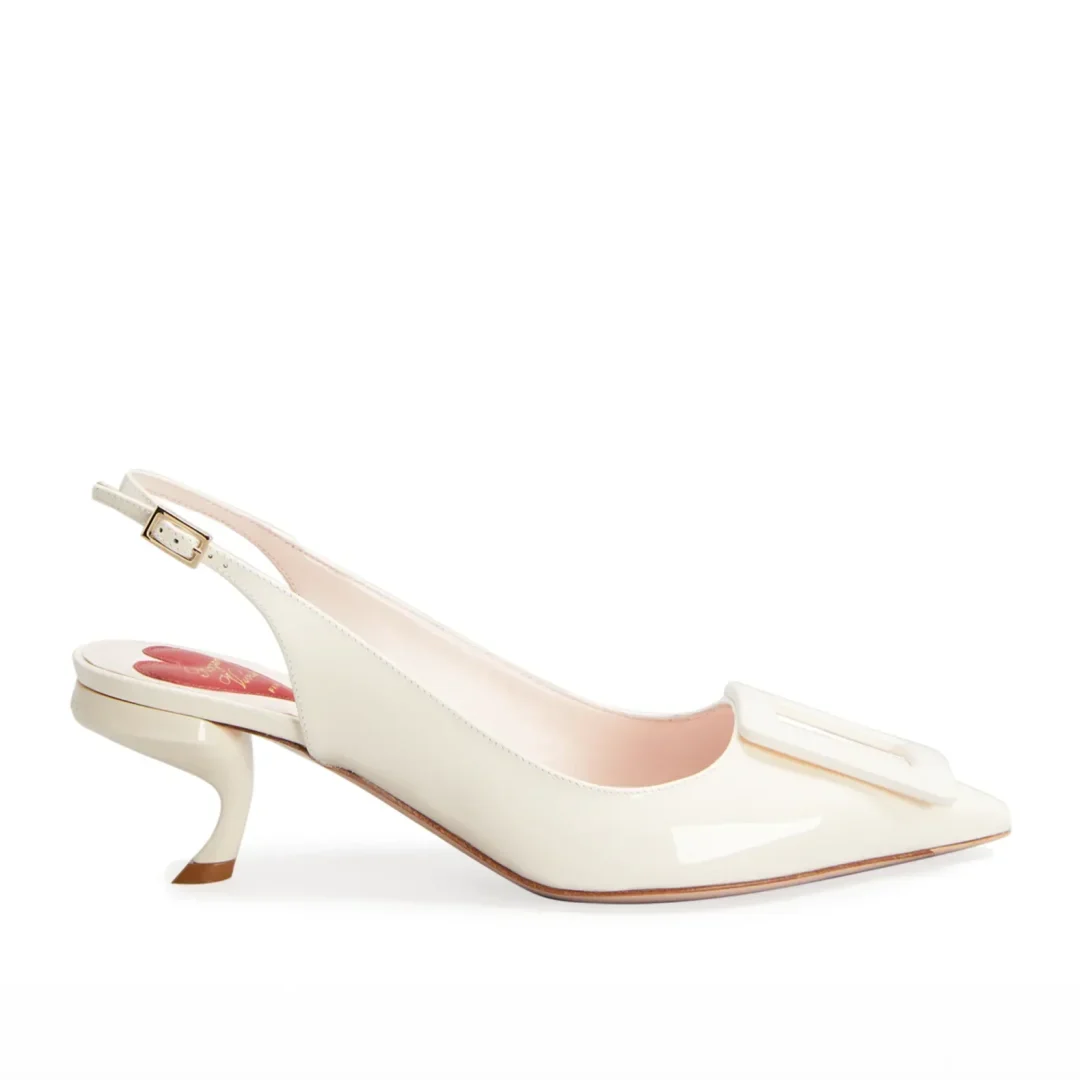 Roger Vivier White Patent Buckle Slingback Pumps