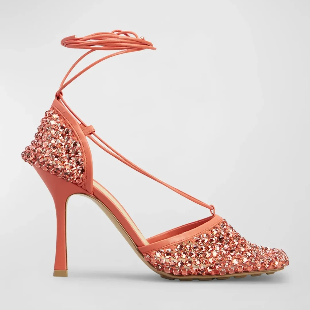 Bottega Veneta Orange Sparkle Stretch Sandals