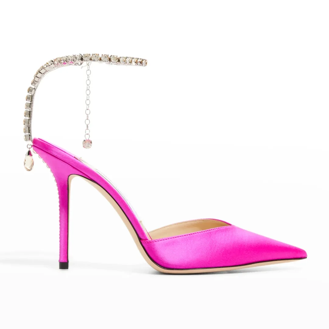 Jimmy Choo Saeda Crystal Ankle-Strap Fuschia Pumps