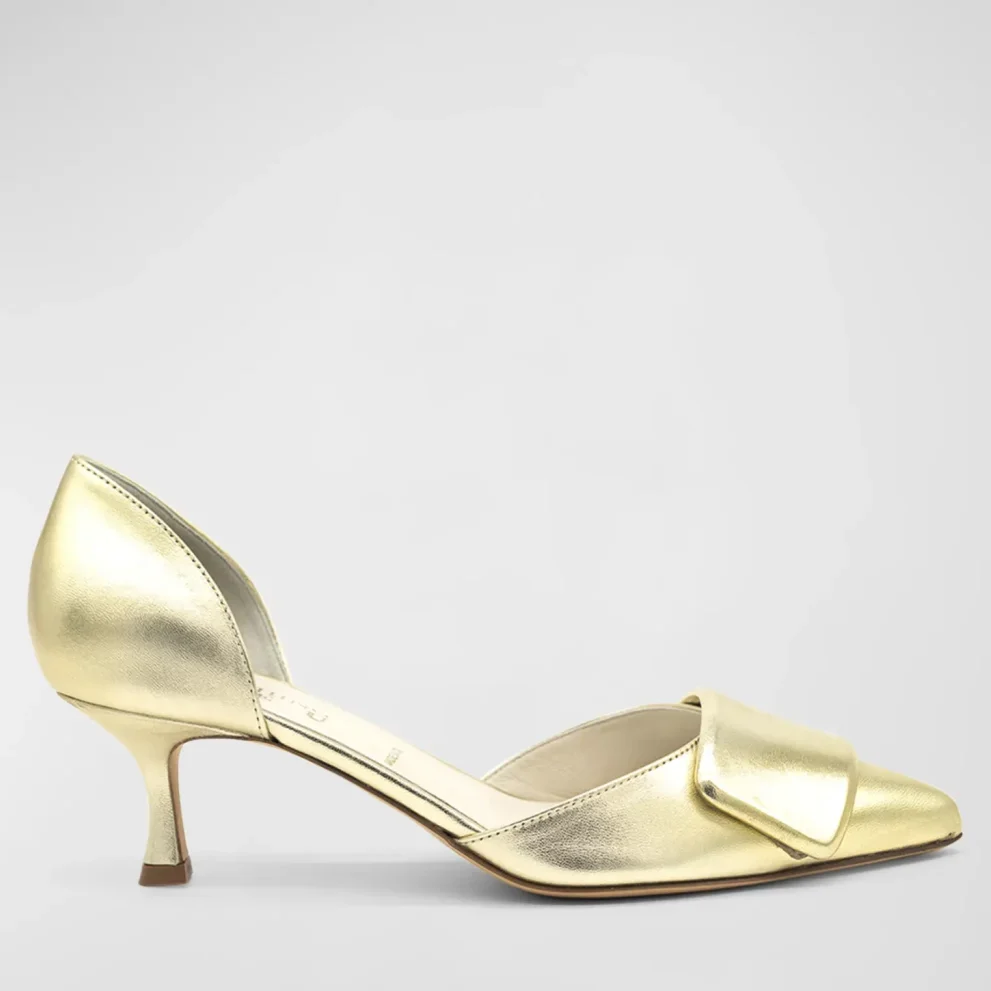 Something Bleu Gold Pointed Metallic Pumps