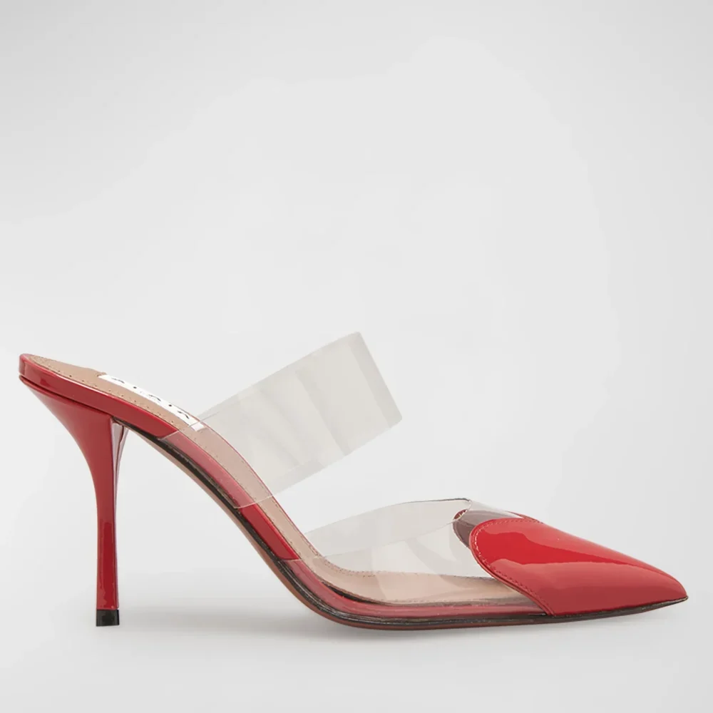 Alaia Red 
Clear Cap-toe Mule Pumps