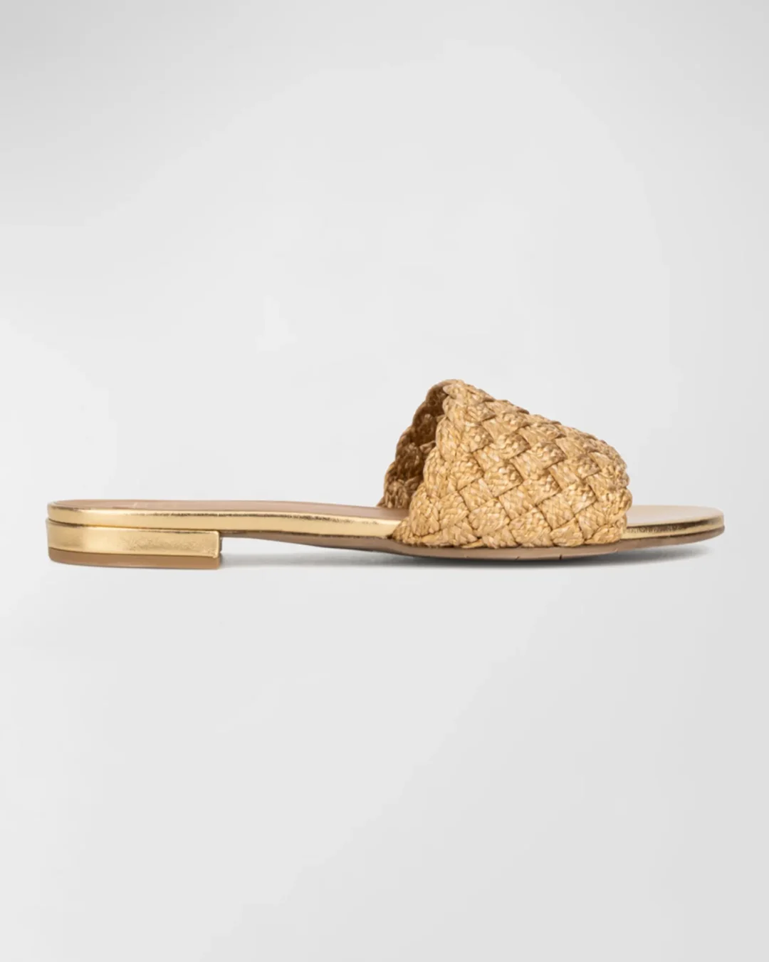 Aquatalia Tatia Woven Gold Raffia Flat Sandals