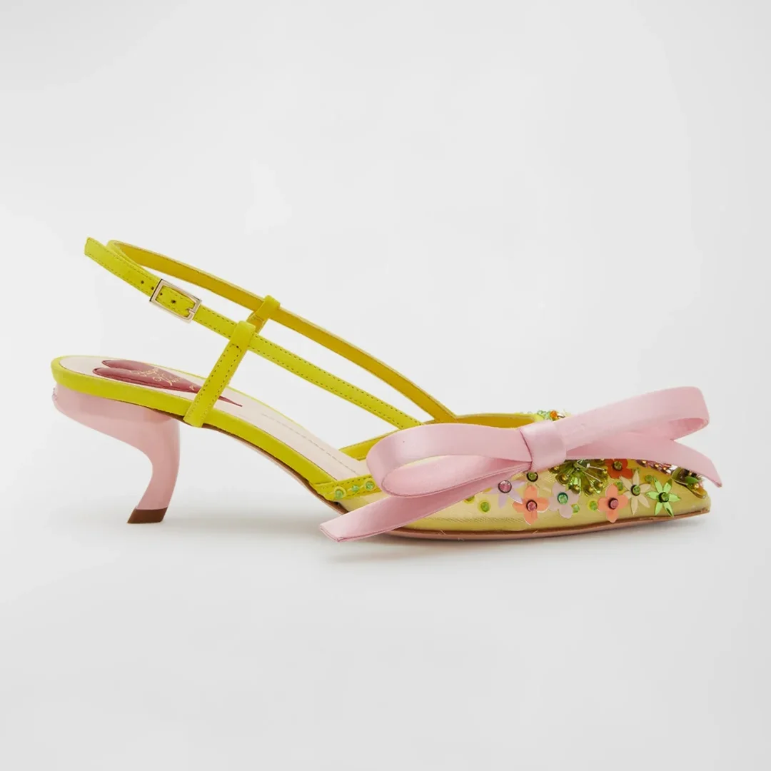 Roger Vivier Virgule Floral-Embroidered Colorblock Slingback Pumps 
