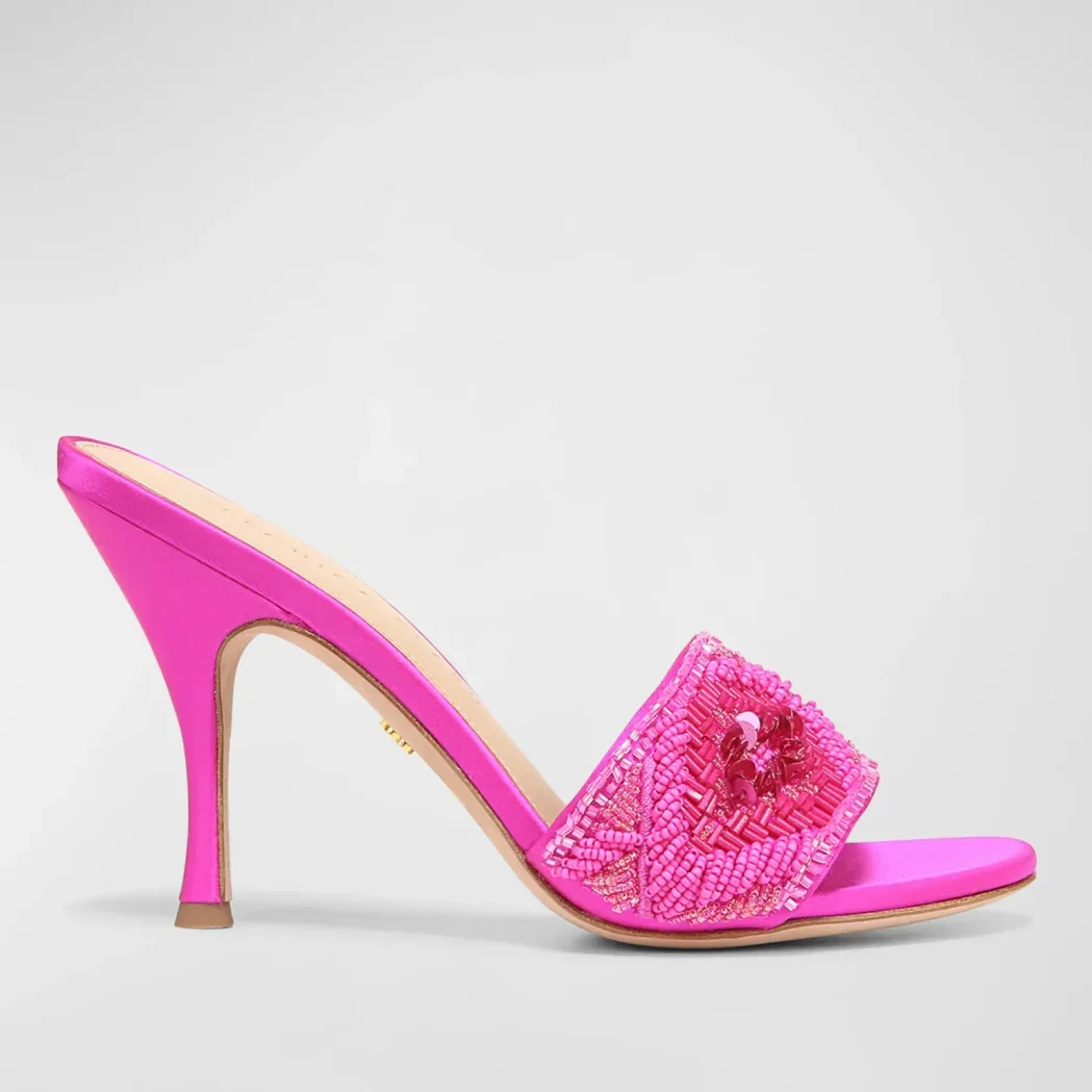 Veronica Beard Hot Pink Braxton Beaded Mule Sandals