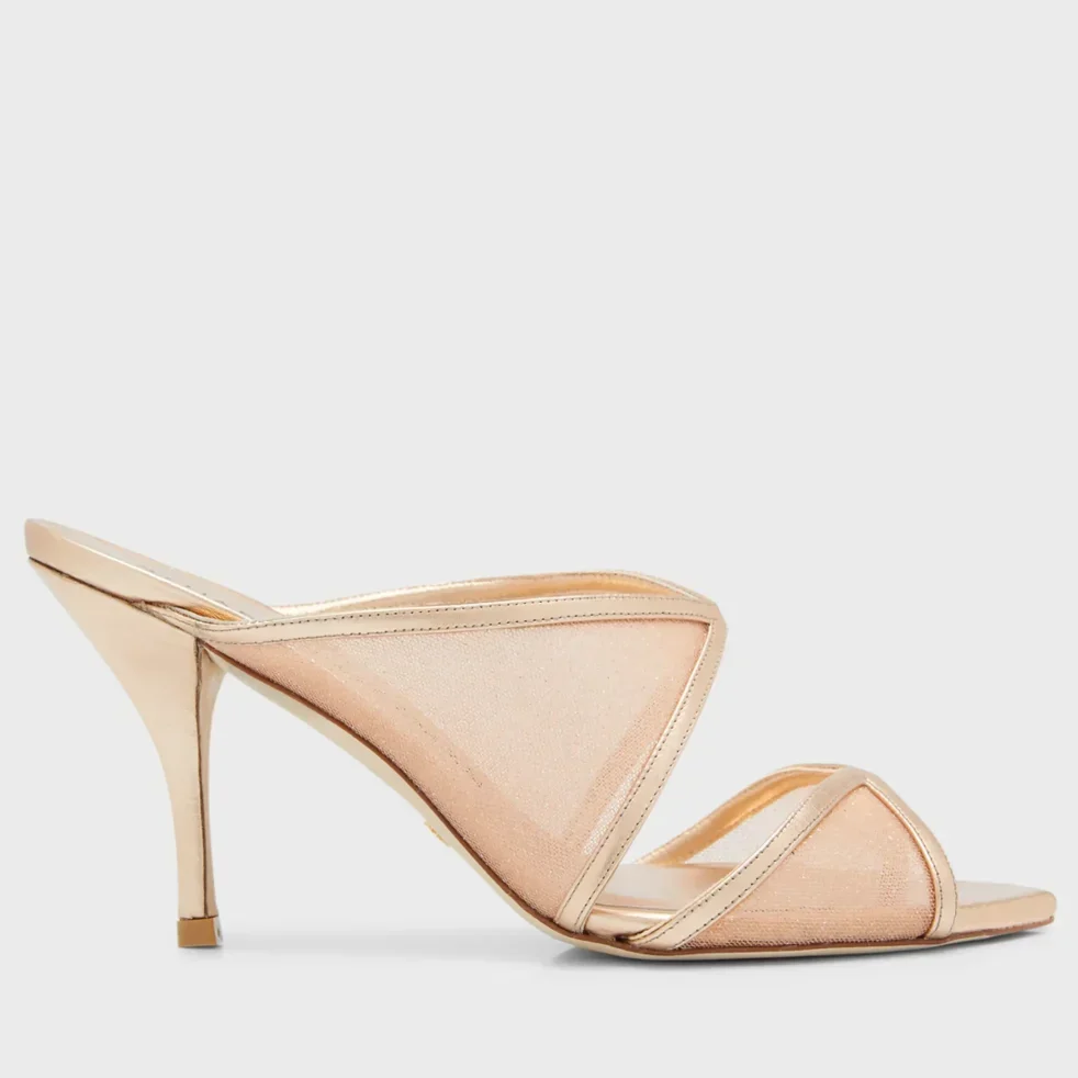 Stuart Weitzman Noche Glitter Nude Mesh Mule Sandals
