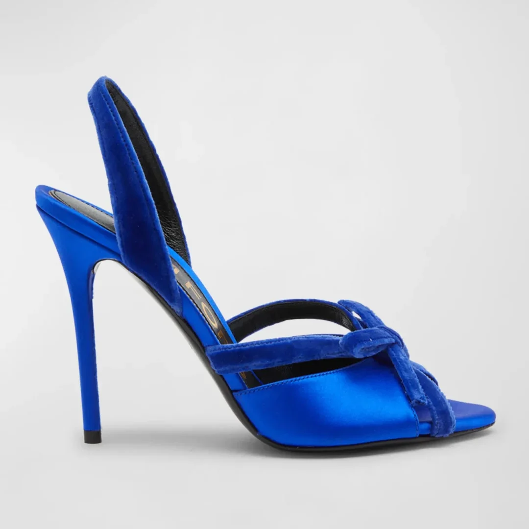 Tom Ford Satin Bow Halter Royal Blue Sandals