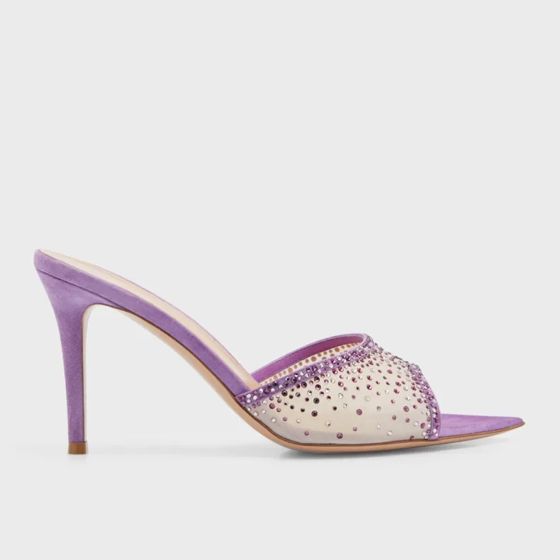 Gianvito Rossi Purple Crystal Organza Suede Mule Sandals