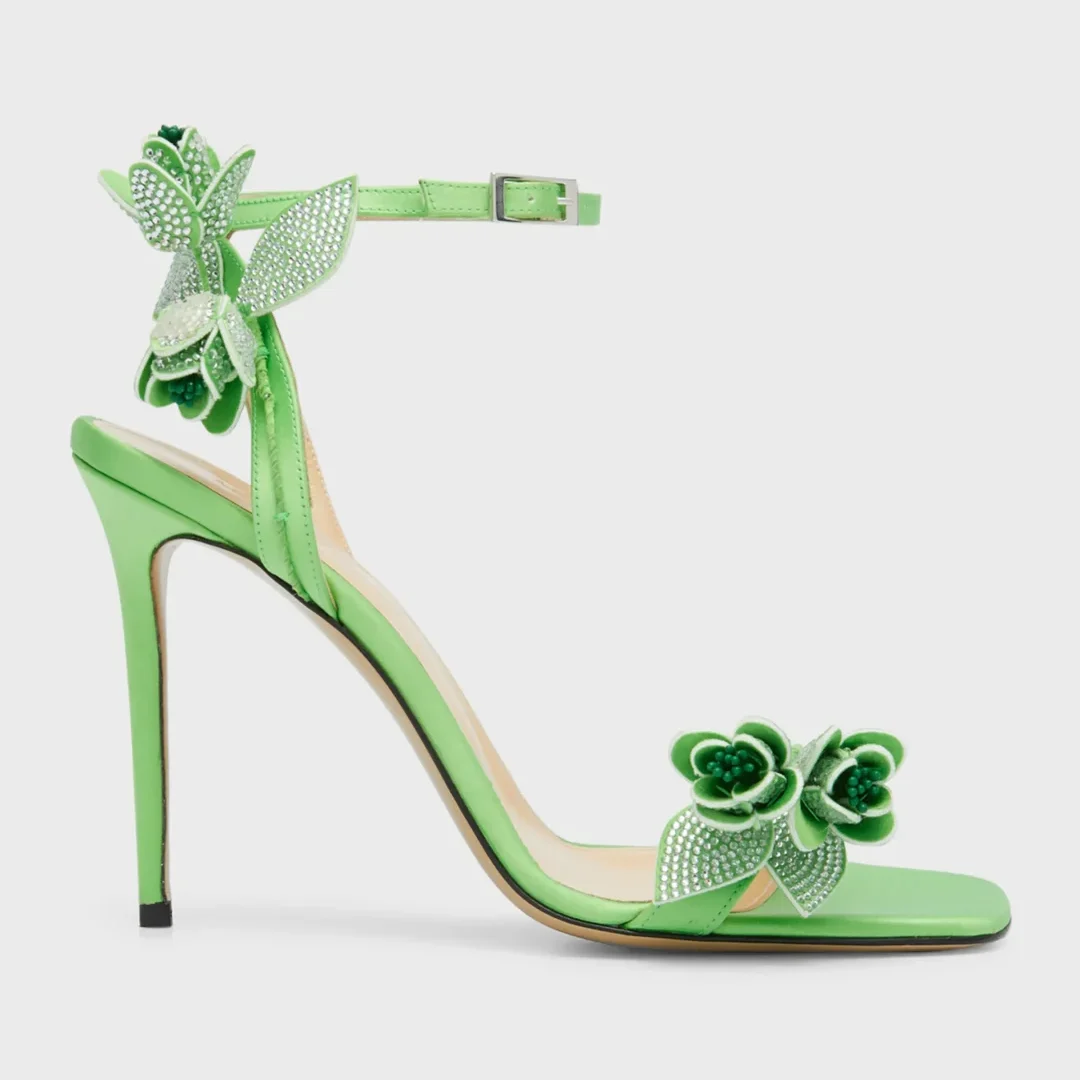 Mach 
Mach Tulip Green Crystal Stiletto Sandals