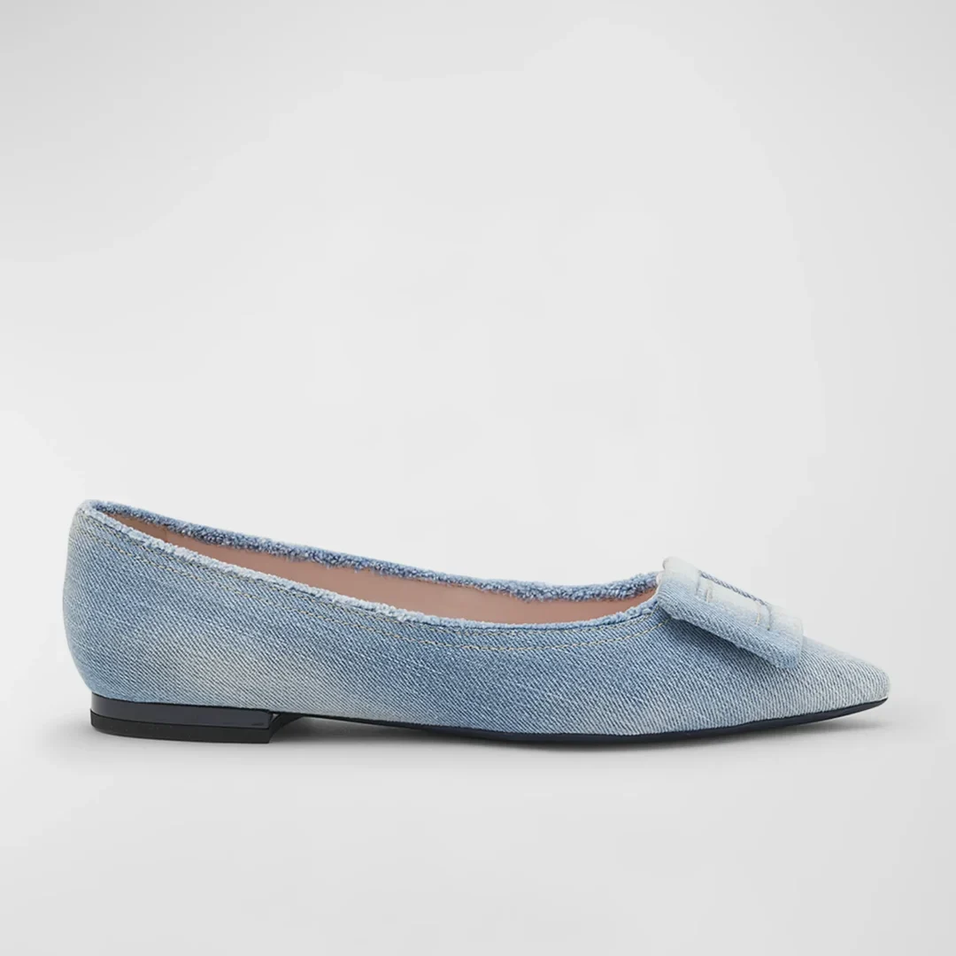 Roger Vivier Gommettine Fringed Denim Flats