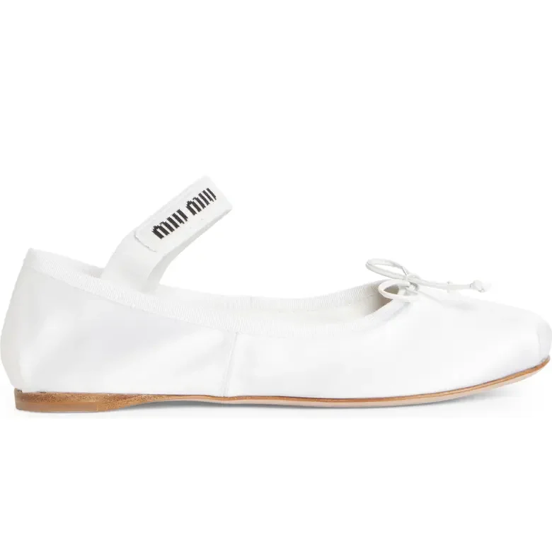 Miu Miu White Logo Band Ballet Flats 
