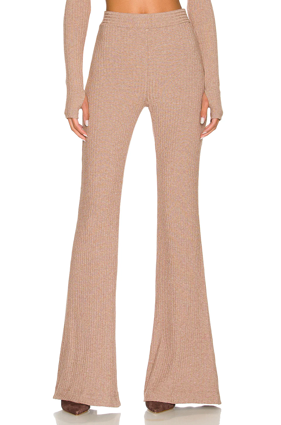 Beige rib knit pants