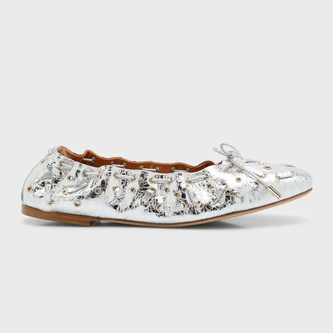 Chloé Oracia Grommet Metallic Ballerina Flats