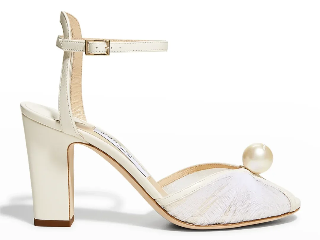Jimmy Choo Sacaria Tulle Pearly Ankle-Strap