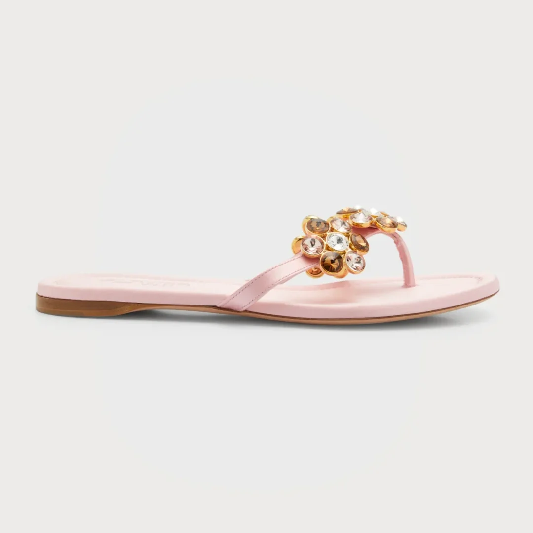 Giambattista Valli Crystal Silk Flip Flop Sandals