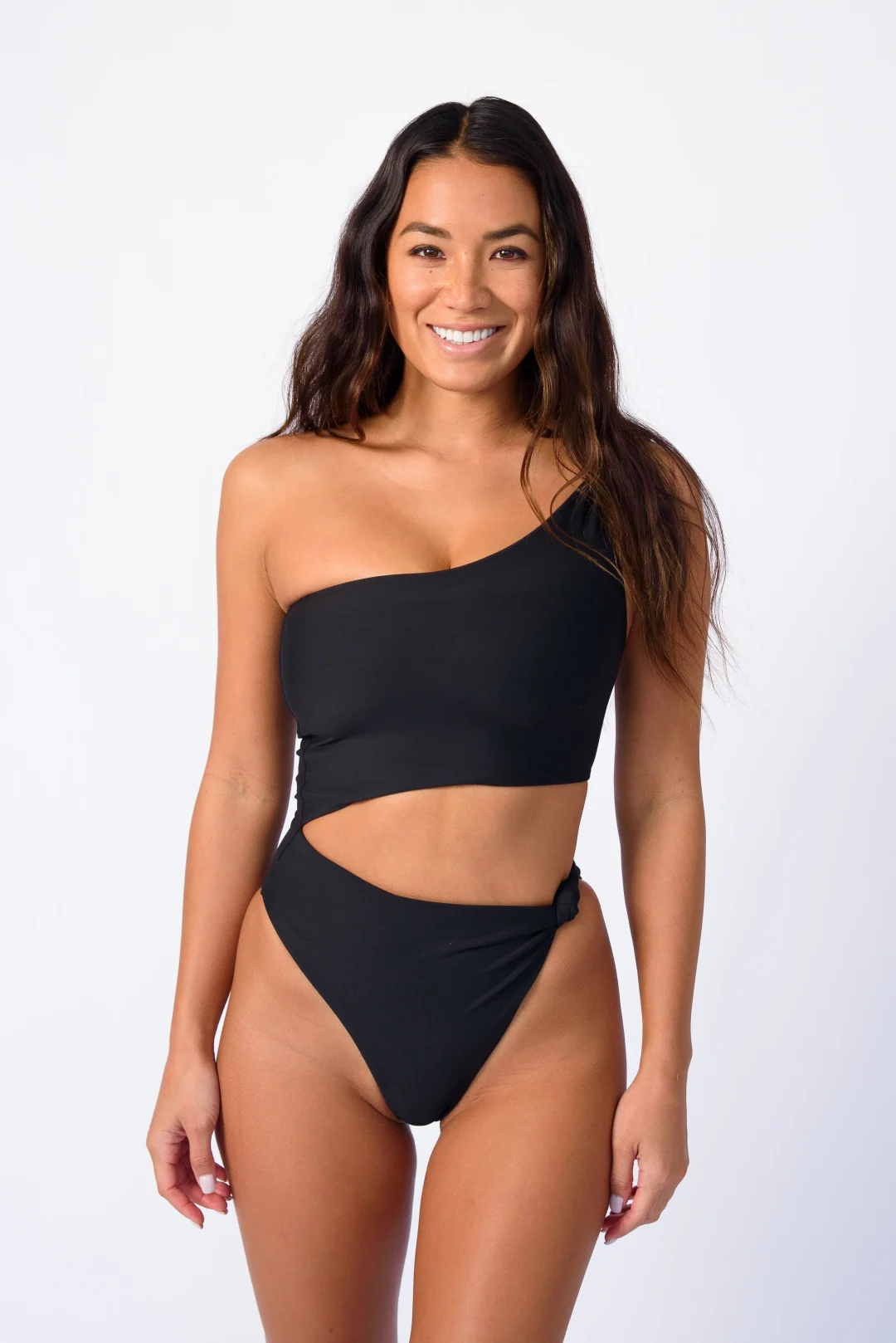 Black cut-out one-piece swimsuit