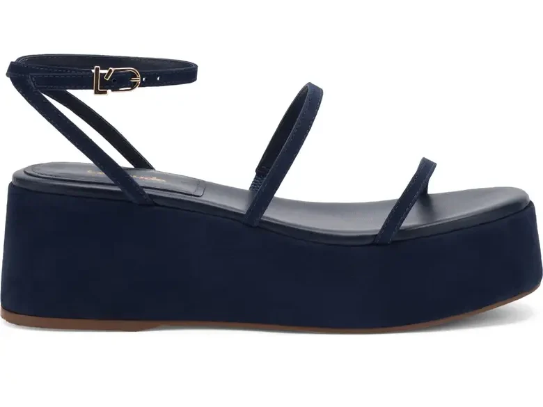 Larroudé Navy Velvet Gio Platform Sandal
