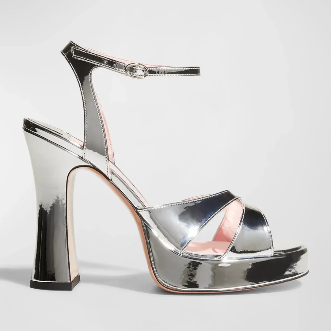 Piferi Miranda Crisscross Mirror Silver Platform Sandals