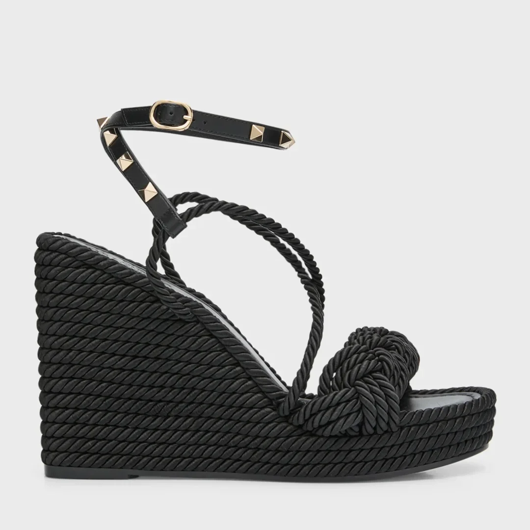 Valentino Garavani Rockstud Torchon 115mm Black Espadrille Sandals