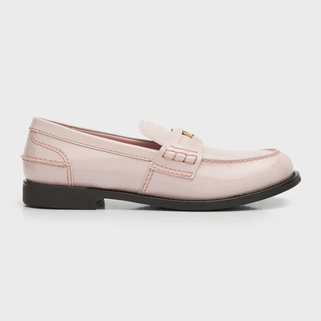 Miu Miu Baby Pink Patent Leather Coin Penny Loafers 
