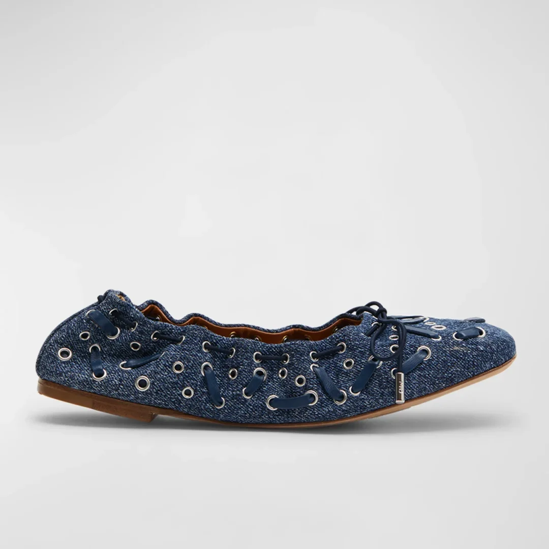 Chloé Denim  Oracia Grommet Denim Ballerina Flats