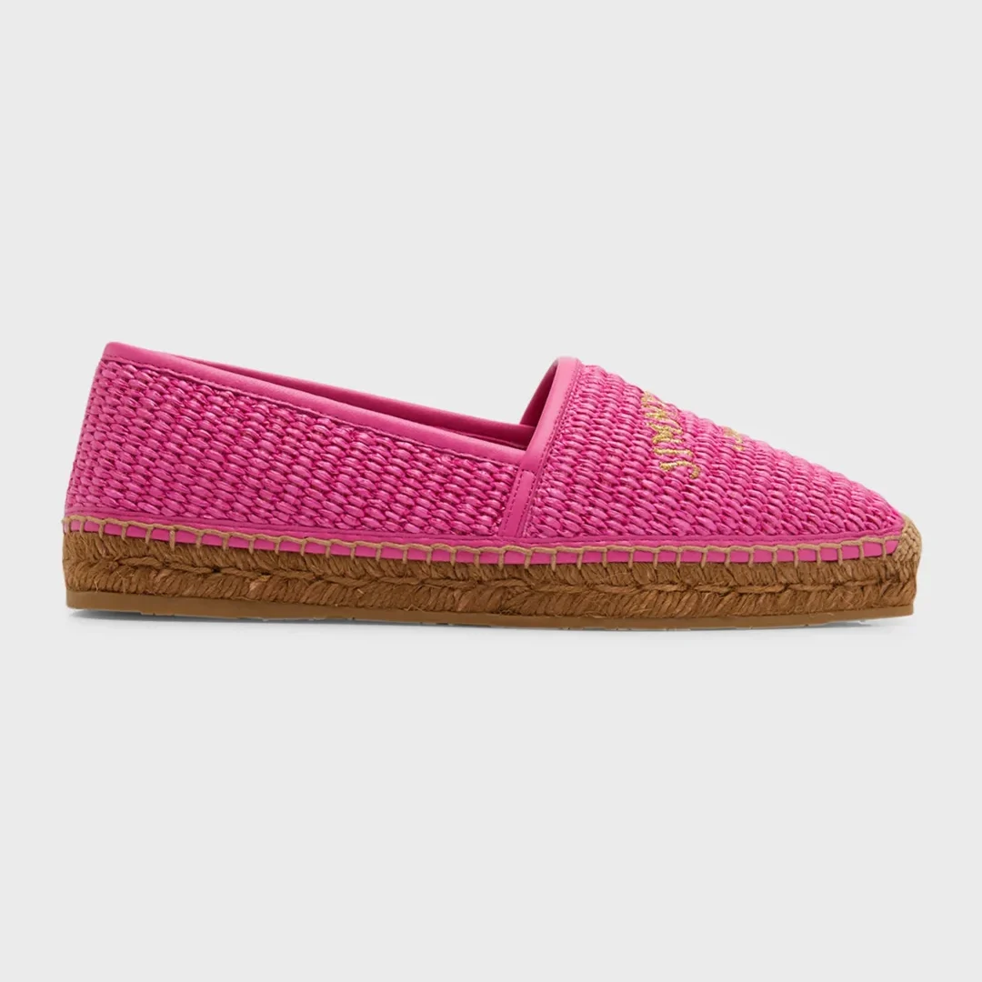 Jimmy Choo Brie Raffia Embroidered Logo Espadrilles 
