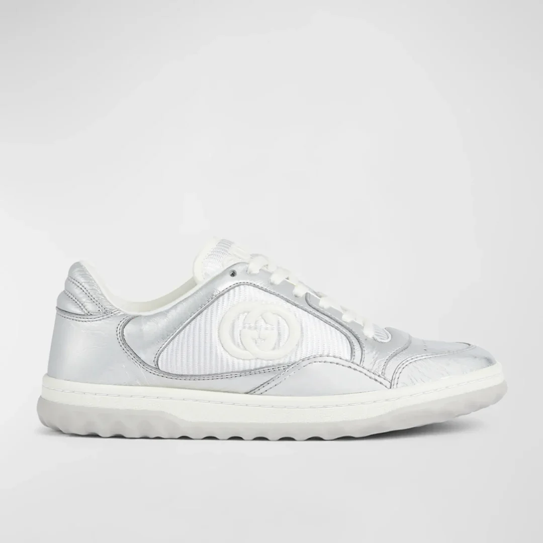 Gucci MAC80 White and Silver Metallic Leather Low-Top Sneakers