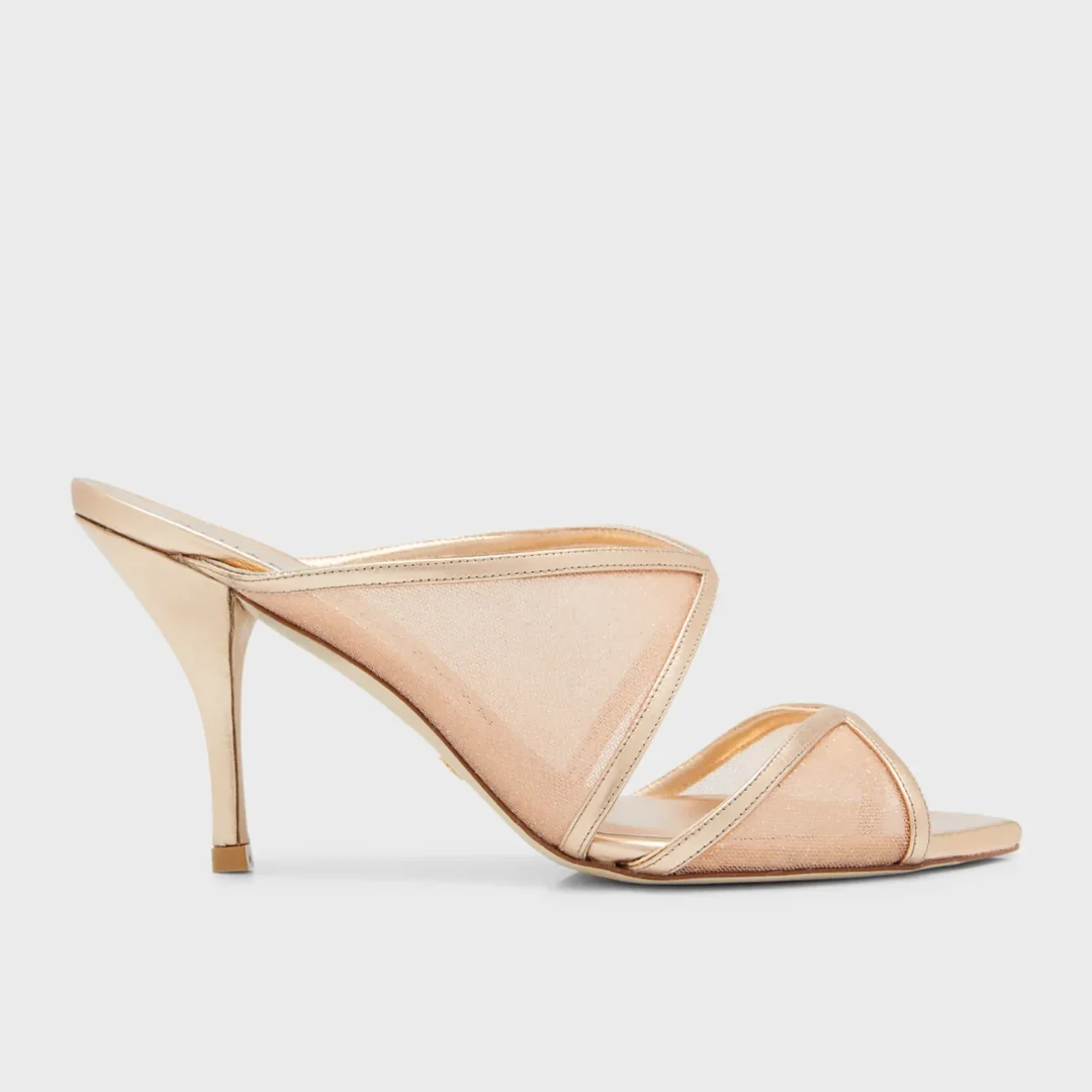 Stuart Weitzman Nude Noche Glitter Mesh Mule Sandals