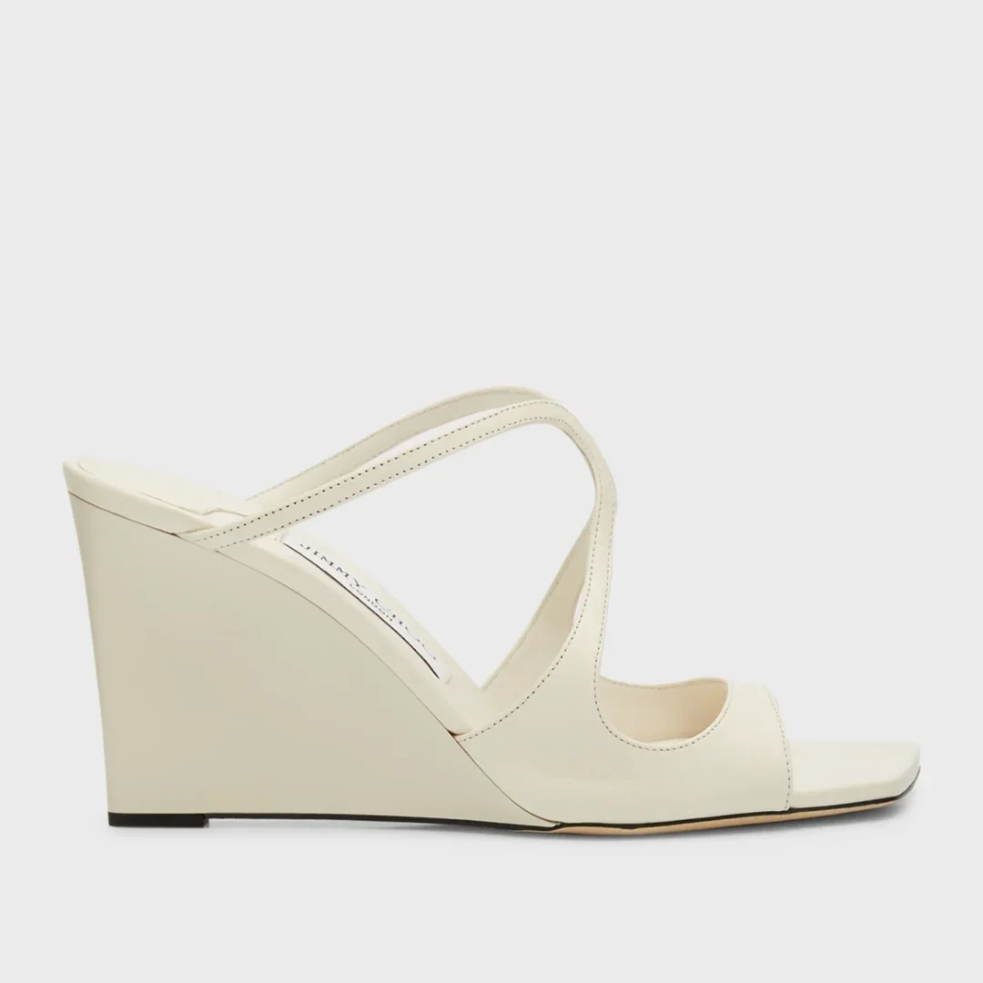 Jimmy Choo White Anise Patent Leather Wedge Sandals